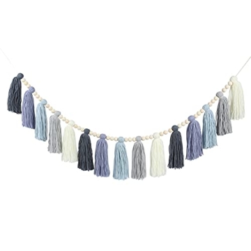 DrCor Dusty Blue Jeans Yarn Tassel Garland - Perfect Nursery Decoration