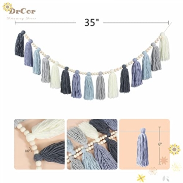 DrCor Blue Yarn Tassel Garland for Kids Room Decor