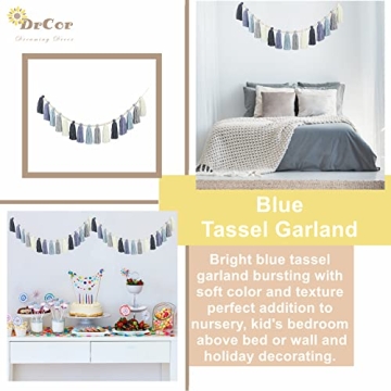 DrCor Blue Yarn Tassel Garland for Kids Room Decor
