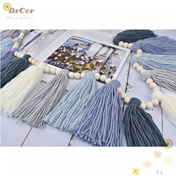 DrCor Blue Yarn Tassel Garland for Kids Room Decor