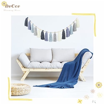 DrCor Blue Yarn Tassel Garland for Kids Room Decor