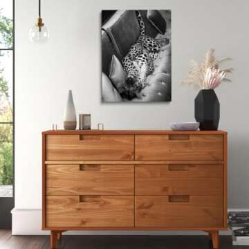 Panther on the Sofa Wall Art - Vintage Black and White Photography Fashion Poster - Trendy Wall Art Cheetah Poster Wall Decor - Bar Cart Decor - Magazine Cover Aesthetic Poster 24x36in Unframed