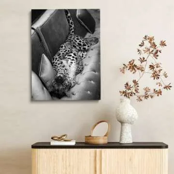 Panther on the Sofa Wall Art - Vintage Black and White Photography Fashion Poster - Trendy Wall Art Cheetah Poster Wall Decor - Bar Cart Decor - Magazine Cover Aesthetic Poster 24x36in Unframed