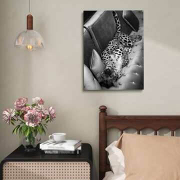 Panther on the Sofa Wall Art - Vintage Black and White Photography Fashion Poster - Trendy Wall Art Cheetah Poster Wall Decor - Bar Cart Decor - Magazine Cover Aesthetic Poster 24x36in Unframed
