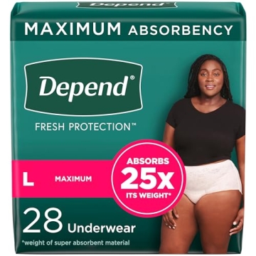 Depend Fresh Protection Women's Incontinence Underwear, Large, 28 Count