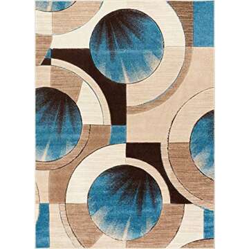Well Woven Ruby Geometric 5x7 Area Rug Blue & Grey Vibrant Modern Contemporary Hand Carved Sunburst Design Perfect for Living Room Dining Room or Bedroom Plush Easy-Care Easy-to-Clean Carpet