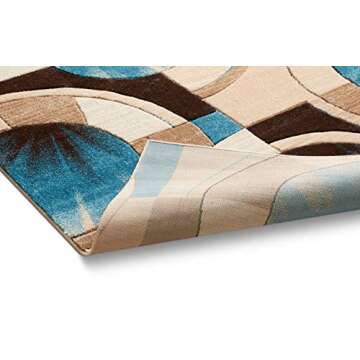 Well Woven Ruby Geometric 5x7 Area Rug Blue & Grey Vibrant Modern Contemporary Hand Carved Sunburst Design Perfect for Living Room Dining Room or Bedroom Plush Easy-Care Easy-to-Clean Carpet