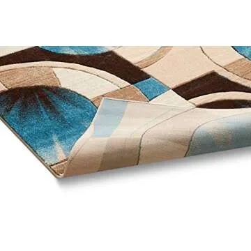 Well Woven Ruby Geometric 5x7 Area Rug Blue & Grey Vibrant Modern Contemporary Hand Carved Sunburst Design Perfect for Living Room Dining Room or Bedroom Plush Easy-Care Easy-to-Clean Carpet