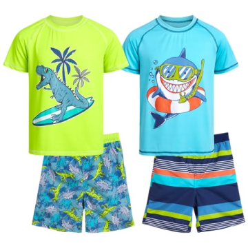 Quad Seven Boys Swim Set - Short Sleeve Rashguard & Shorts (4Pcs)