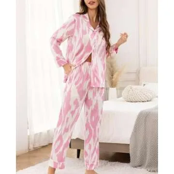 KCW Pj Sets for Woman 2 Piece Spring Red Silk Pajamas Sets Satin Pj Set Long Sleeve Thanksgiving Pajamas