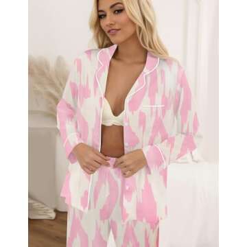 KCW Pj Sets for Woman 2 Piece Spring Red Silk Pajamas Sets Satin Pj Set Long Sleeve Thanksgiving Pajamas