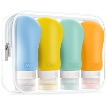 AMMAX Travel Bottles for Toiletries, Travel essentials BPA Free Leak Proof Tubs Refillable Liquid Ac...