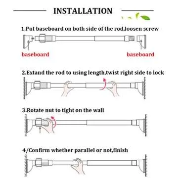 Bettli Spring Loaded Curtain Tension Rod Bit Holder Extensions Pack of 2 12-20 inches Black