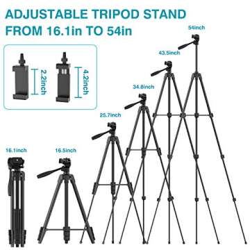 54" Phone Tripod Stand Extendable, Lightweight Aluminum Tripod for iPhone with Remote, Phone Holder for Live Stream & Selfies, Video Recording, Compatible with Phone/GoPro/Digital Cameras Black