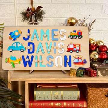Name Puzzle for Kids Personalized, Custom Baby Boy Girl Gifts First Christmas Birthday Valentine Eas...