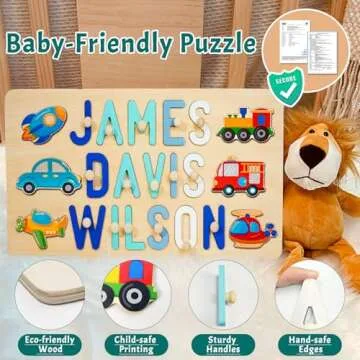 Name Puzzle for Kids Personalized, Custom Baby Boy Girl Gifts First Christmas Birthday Valentine Easter, Montessori Learning Toddler Toys, Baby Puzzle