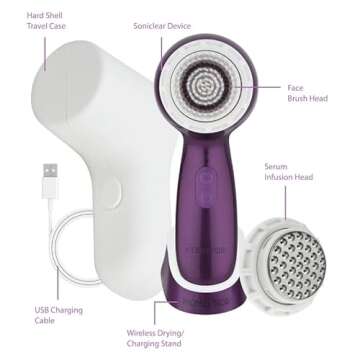 Michael Todd Beauty Soniclear Allure 2024 Best of Beauty Winner Facial Cleansing + Exfoliation Brush System with 3 speeds, Serum Infusion Head + Travel Case