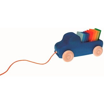 Grimm's Blue Truck Pull Along Toy with Color Blocks
