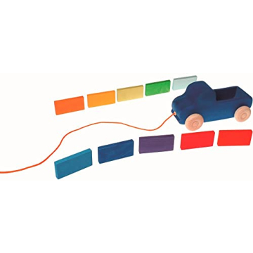 Grimm's Blue Truck Pull Along Toy with Color Blocks