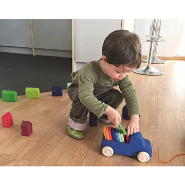 Grimm's Blue Truck Pull Along Toy with Color Blocks