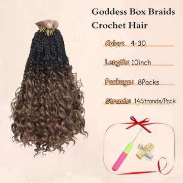Boho Braids Crochet Hair Pre Looped 10 Inch - Goddess Box Braids Crochet Hair for Black Women with Curly Ends, 8 Packs Bohemian Crochet Braids Bob Crochet Boho Braids Hippie Braids 4-30