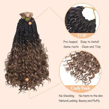 Boho Braids Crochet Hair Pre Looped 10 Inch - Goddess Box Braids Crochet Hair for Black Women with Curly Ends, 8 Packs Bohemian Crochet Braids Bob Crochet Boho Braids Hippie Braids 4-30