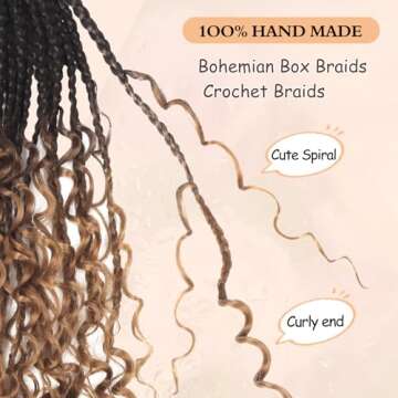 Boho Braids Crochet Hair Pre Looped 10 Inch - Goddess Box Braids Crochet Hair for Black Women with Curly Ends, 8 Packs Bohemian Crochet Braids Bob Crochet Boho Braids Hippie Braids 4-30