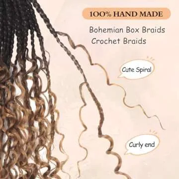 Boho Braids Crochet Hair Pre Looped 10 Inch - Goddess Box Braids Crochet Hair for Black Women with Curly Ends, 8 Packs Bohemian Crochet Braids Bob Crochet Boho Braids Hippie Braids 4-30