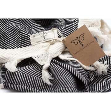 SMYRNA TURKISH COTTON Herringbone Series Turkish Hand Towels Set of 2, 16x40 inch, Decorative Turkis...