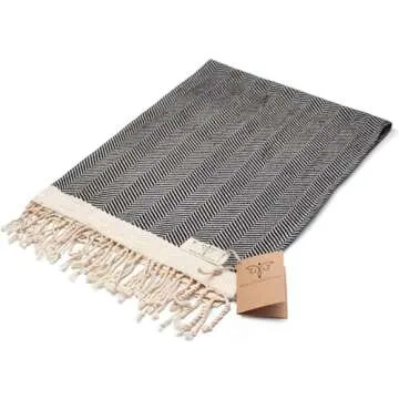 SMYRNA TURKISH COTTON Herringbone Series Turkish Hand Towels Set of 2, 16x40 inch, Decorative Turkish Hand Towels for Bathroom, Kitchen, Face, Hair, Tea, Yoga, Gym, Dishcloth Set of 2, Black