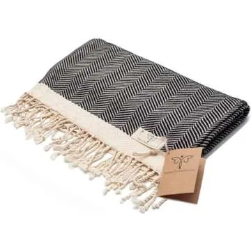 SMYRNA TURKISH COTTON Herringbone Series Turkish Hand Towels Set of 2, 16x40 inch, Decorative Turkish Hand Towels for Bathroom, Kitchen, Face, Hair, Tea, Yoga, Gym, Dishcloth Set of 2, Black