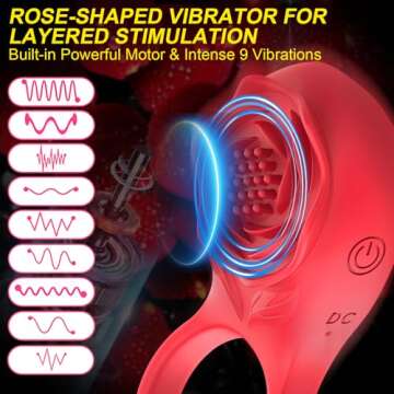 Vibrating Rose Cock Ring with Rose Clitoral Stimulator, Pleasure Penis Ring Vibrator Testicle Massag...