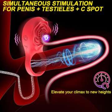 Vibrating Rose Cock Ring with Rose Clitoral Stimulator, Pleasure Penis Ring Vibrator Testicle Massager Couple Adult Sex Toys for Men Women, App Control 9 Vibration Mode Male Couple Sex Games