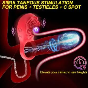 Vibrating Rose Cock Ring with Rose Clitoral Stimulator, Pleasure Penis Ring Vibrator Testicle Massager Couple Adult Sex Toys for Men Women, App Control 9 Vibration Mode Male Couple Sex Games