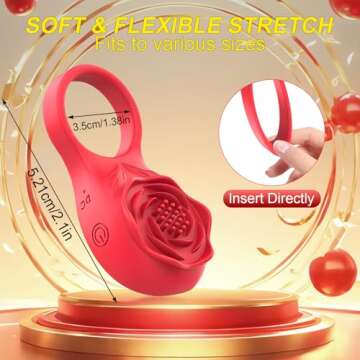 Vibrating Rose Cock Ring with Rose Clitoral Stimulator, Pleasure Penis Ring Vibrator Testicle Massager Couple Adult Sex Toys for Men Women, App Control 9 Vibration Mode Male Couple Sex Games