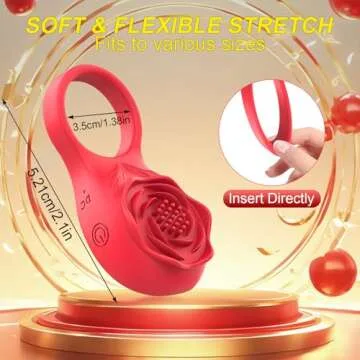 Vibrating Rose Cock Ring with Rose Clitoral Stimulator, Pleasure Penis Ring Vibrator Testicle Massager Couple Adult Sex Toys for Men Women, App Control 9 Vibration Mode Male Couple Sex Games