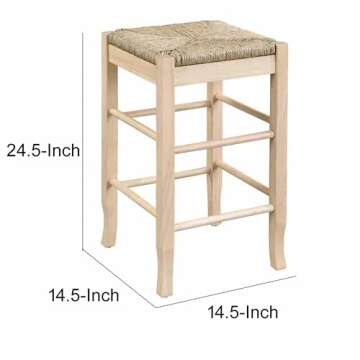 Benjara 25 Inch Backless Counter Stool, Woven Rattan, Oak Brown Rubberwood Frame