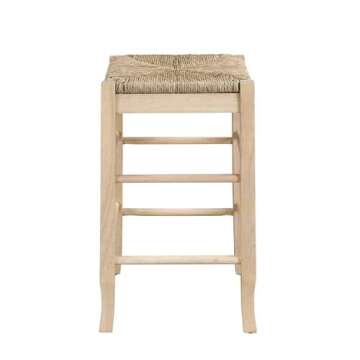 Benjara 25 Inch Backless Counter Stool, Woven Rattan, Oak Brown Rubberwood Frame