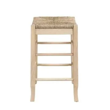 Benjara 25 Inch Backless Counter Stool, Woven Rattan, Oak Brown Rubberwood Frame