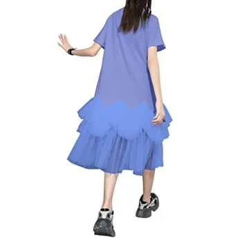 ellazhu Women's Casual Short Sleeve Tutu Tulle Dress - Purple Style for All Occasions