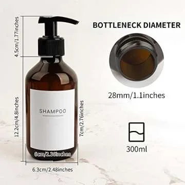 Ezebesta Soap Lotion Pump Dispensers with Labels 10.15Oz Bathroom Brown Dispenser Bottles 4 Pieces with 22 Labels