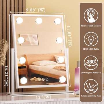 Lighted Makeup Mirror with Smart Touch Control and LED Bulbs