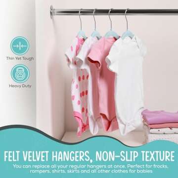 TechZoo 50 Premium Baby Velvet Hangers - 11.8" Inch Non-Slip Baby Hangers, Ultra-Slim Space-Saving Children Hangers - 360° Swivel Hook, Strong & Durable Infant & Toddler Clothes Hangers - Blue