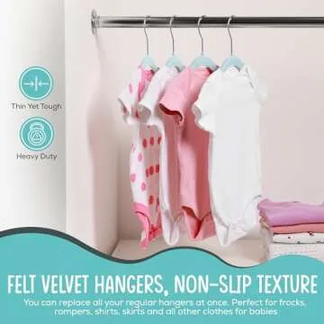 TechZoo 50 Premium Baby Velvet Hangers - 11.8" Inch Non-Slip Baby Hangers, Ultra-Slim Space-Saving Children Hangers - 360° Swivel Hook, Strong & Durable Infant & Toddler Clothes Hangers - Blue