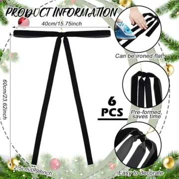 Janinka Velvet Christmas Bows 6 Pcs Set Festive Decor