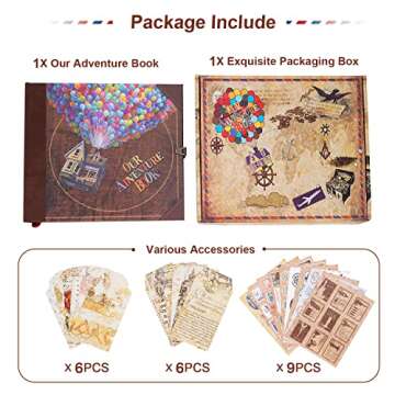 JIMBON Our Adventure Book Scrapbook Photo Album,Retro Style Embossed Letter Cover Travel Diary Journ...
