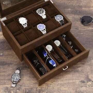 BEWISHOME Watch Box for Men Luxury Watch Case -10 Slots