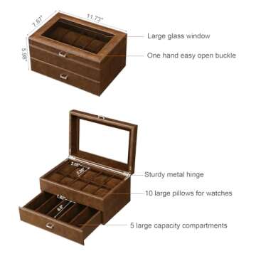 BEWISHOME Watch Box for Men Luxury Watch Case -10 Slots