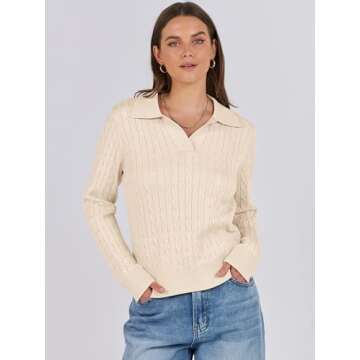 ANRABESS Womens Cable Knit Sweaters Long Sleeve V Neck Sweater Tops Casual Pullover Polo Shirts 2024...