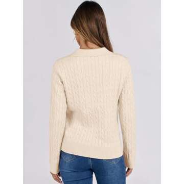 ANRABESS Womens Cable Knit Sweaters Long Sleeve V Neck Sweater Tops Casual Pullover Polo Shirts 2024 Fall Fashion Outfits Beige S
